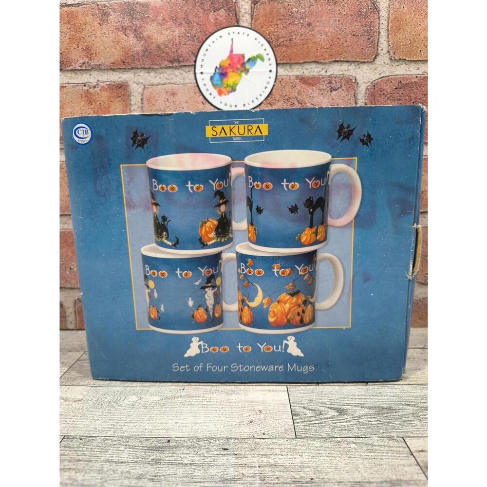 Sakura Boo To You Set of 4 Stoneware Halloween Mugs The Kathy Hatch Collection